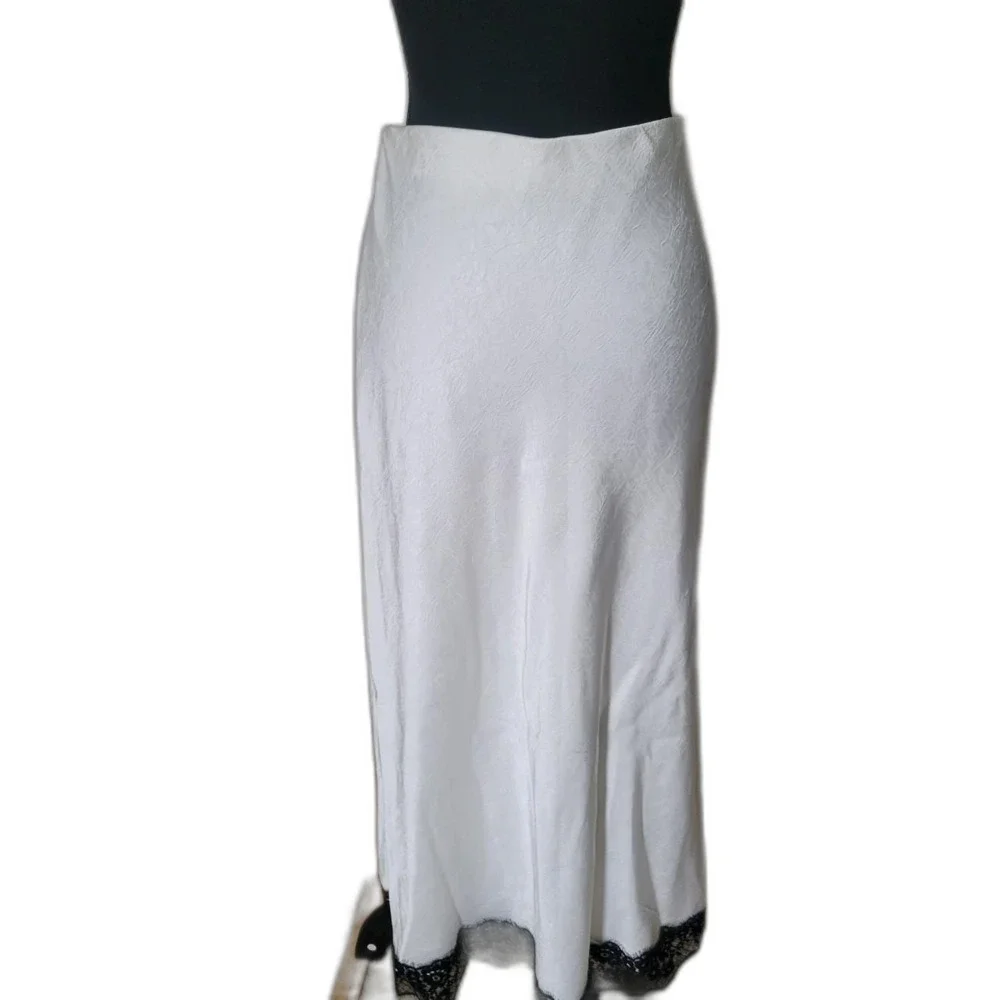 NWT A-new-day Women's White Skirt with Black Lace Hem Size Small